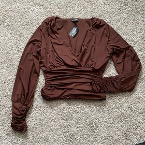 Express Deep Brown Long Sleeve Blouse
